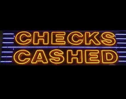 A 'Checks Cashed' sign